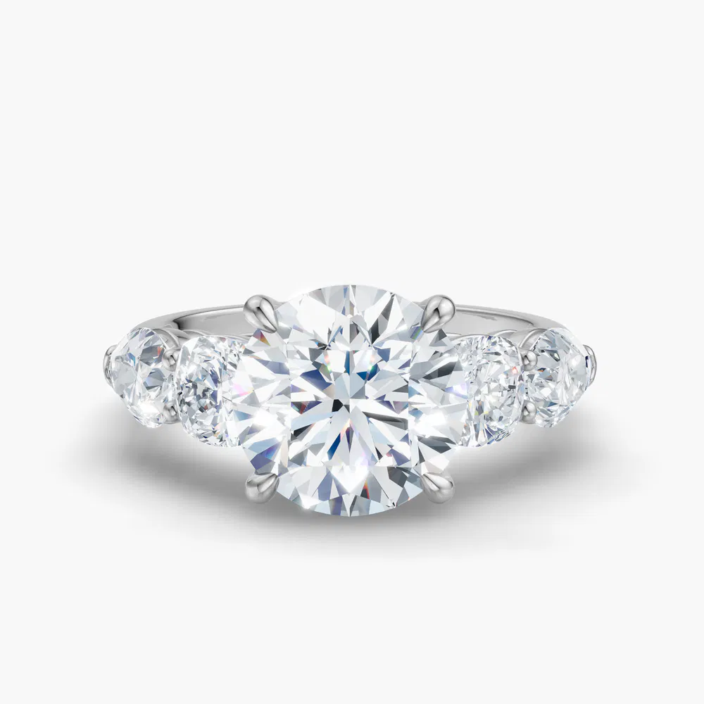 Riva 0.5 carat Lab Grown Diamond Round Cut Side Stone, Five Stone Engagement Ring in 14K White Gold
