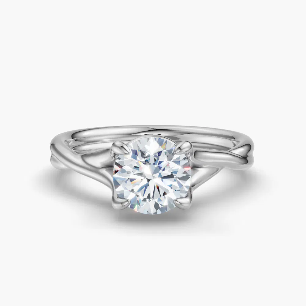 Iridell 1.5 carat Lab Grown Diamond Round Cut Solitaire, Twist, Split Shank Engagement Ring in 14K White Gold