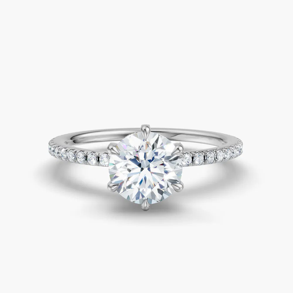 Elite Daphne 1 carat Lab Grown Diamond Round Cut Pavé, Hidden Halo Engagement Ring in 14K White Gold