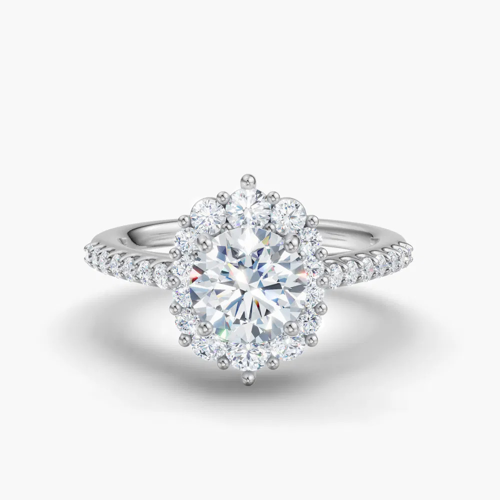 Mirey 1 carat Lab Grown Diamond Round Cut Halo, Floral, Pavé Engagement Ring in 14K White Gold