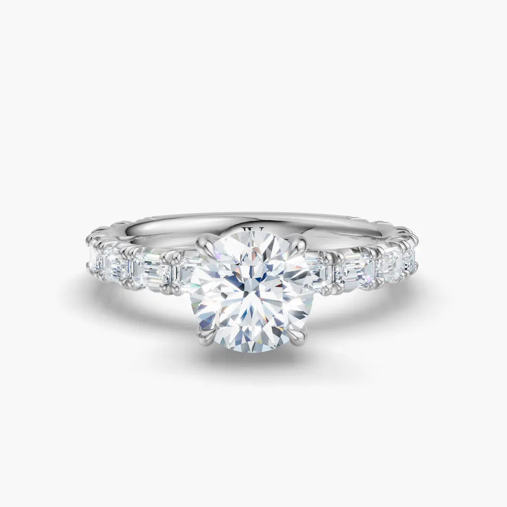Jocelyn 1 carat Lab Grown Diamond Round Cut Pavé, Low profile, Classic Engagement Ring in 14K White Gold