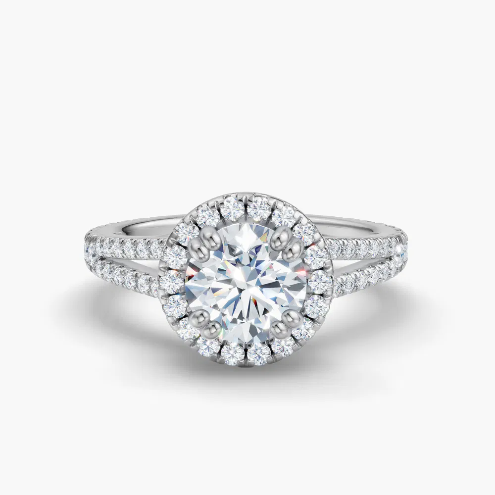 Gexis 1 carat Lab Grown Diamond Round Cut Halo, Pavé, Cathedral Engagement Ring in 14K White Gold