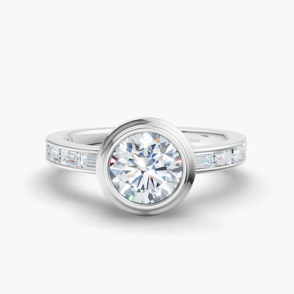 Celeste 1 carat Lab Grown Diamond Round Cut Bezel, Art Deco, Channel Set Engagement Ring in 14K White Gold