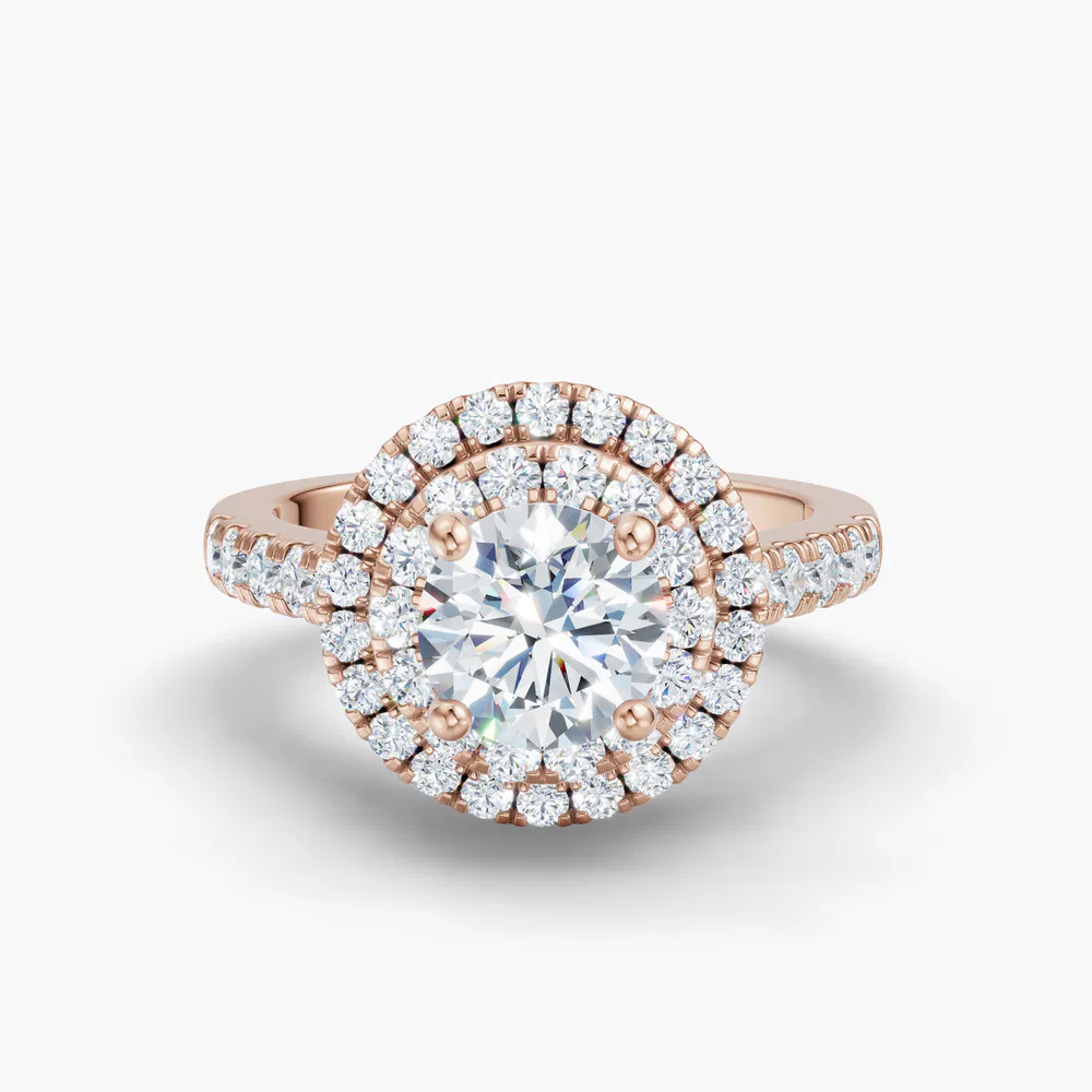 Brexa 1 carat Lab Grown Diamond Round Cut Halo, Pavé, Double halo Engagement Ring in 14K Rose Gold