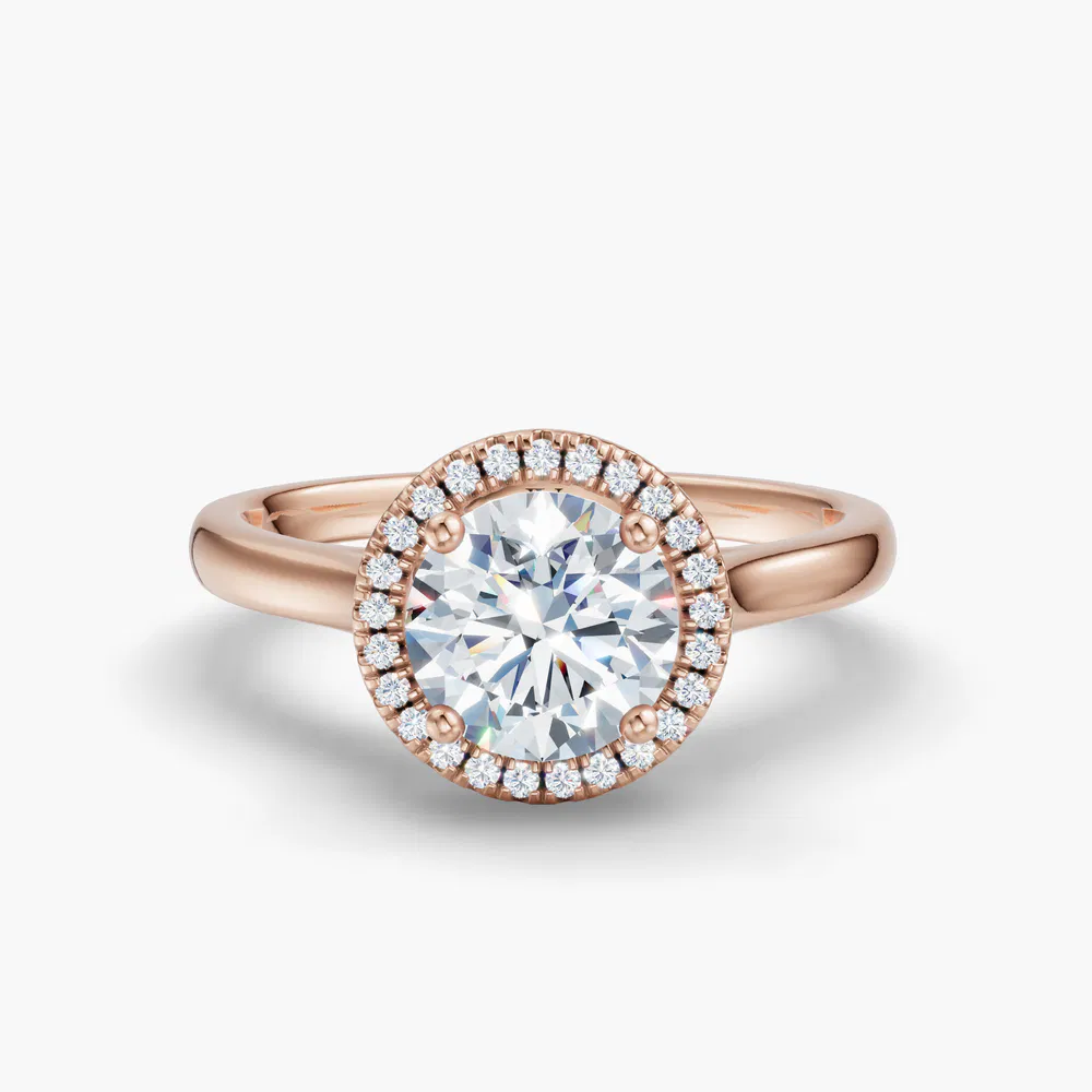Pejr 1 carat Lab Grown Diamond Round Cut Halo, Cathedral Engagement Ring in 14K Rose Gold