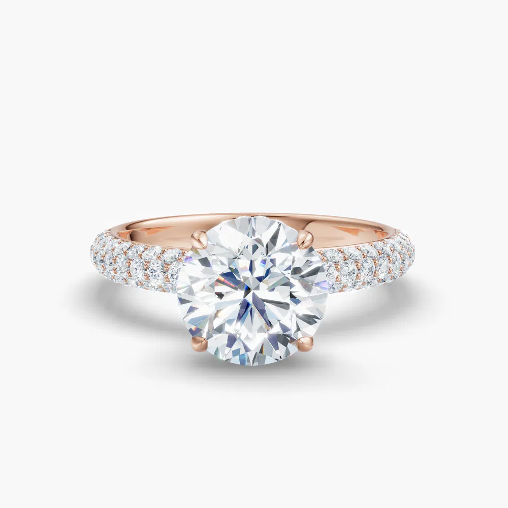 Lyre  1 carat Lab Grown Diamond Round Cut Pavé, Hidden Halo Engagement Ring in 14K Rose Gold