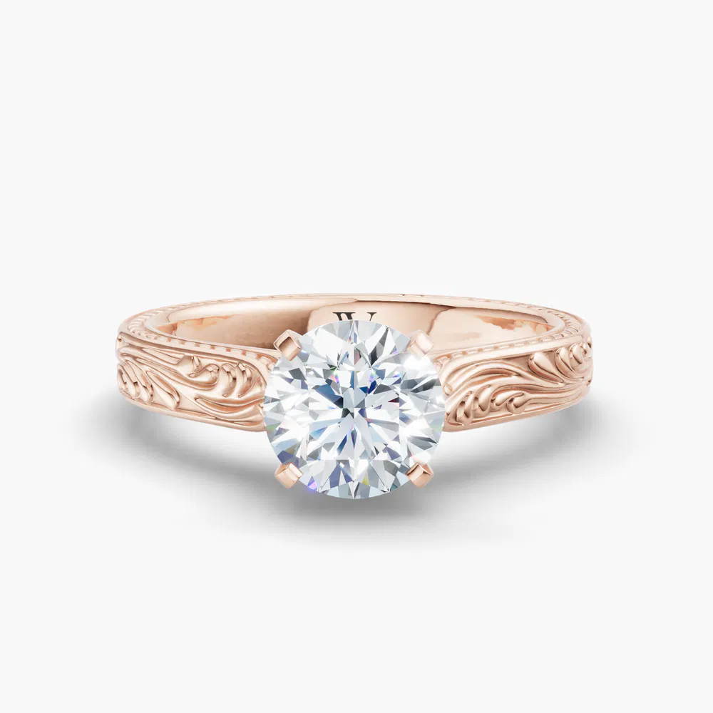 Nael 1 carat Lab Grown Diamond Round Cut Solitaire, Vintage, Cathedral Engagement Ring in 14K Rose Gold