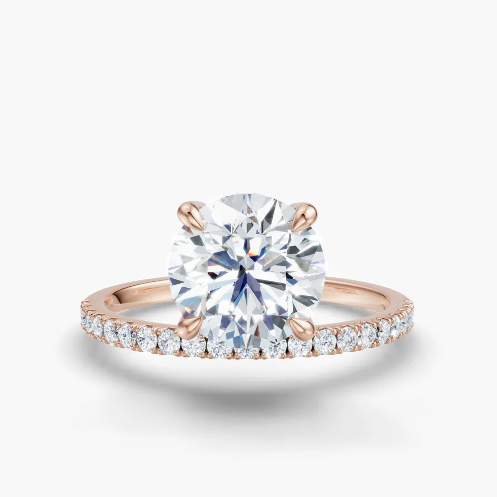 Vera 1 carat Lab Grown Diamond Round Cut Solitaire, Side Stone, Floating Engagement Ring in 14K Rose Gold