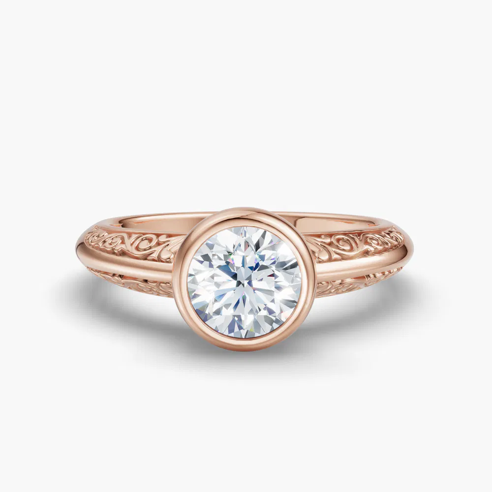 Veyra 1 carat Lab Grown Diamond Round Cut Solitaire, Vintage, Bezel Engagement Ring in 14K Rose Gold