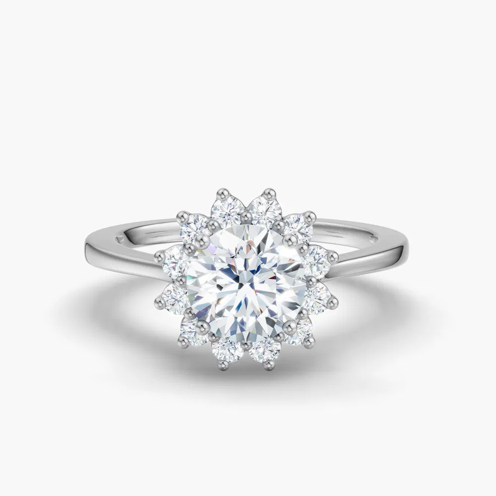 Juncb 1 carat Lab Grown Diamond Round Cut Halo, Floral, Cathedral Engagement Ring in 14K White Gold