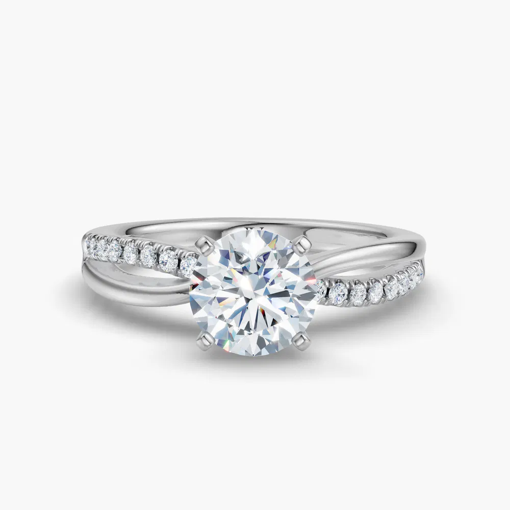 Polaris 1 carat Lab Grown Diamond Round Cut Pavé, Split Shank Engagement Ring in 14K White Gold
