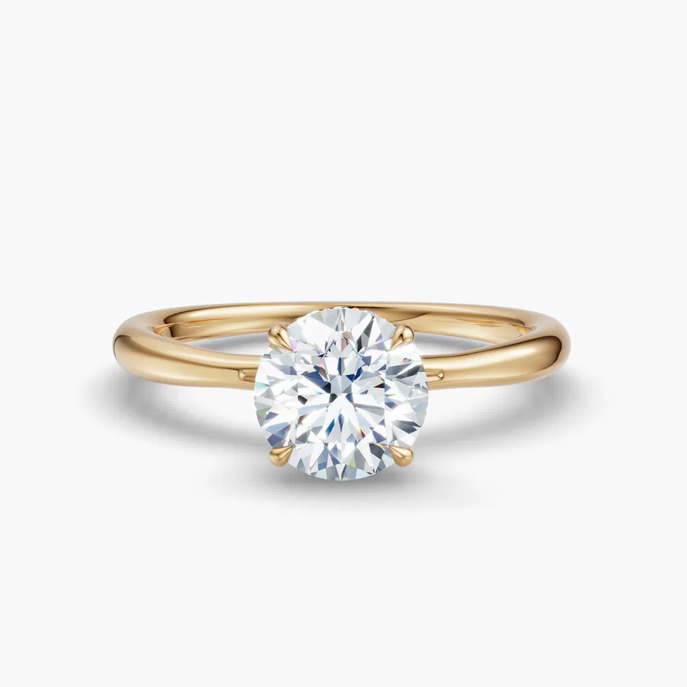 Anomis 1 carat Lab Grown Diamond Round Cut Solitaire, Hidden Halo, Low profile Engagement Ring in 14K Yellow Gold