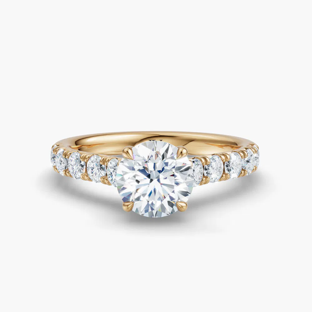 Israfil 1 carat Lab Grown Diamond Round Cut Pavé, Cathedral, Low profile Engagement Ring in 14K Yellow Gold