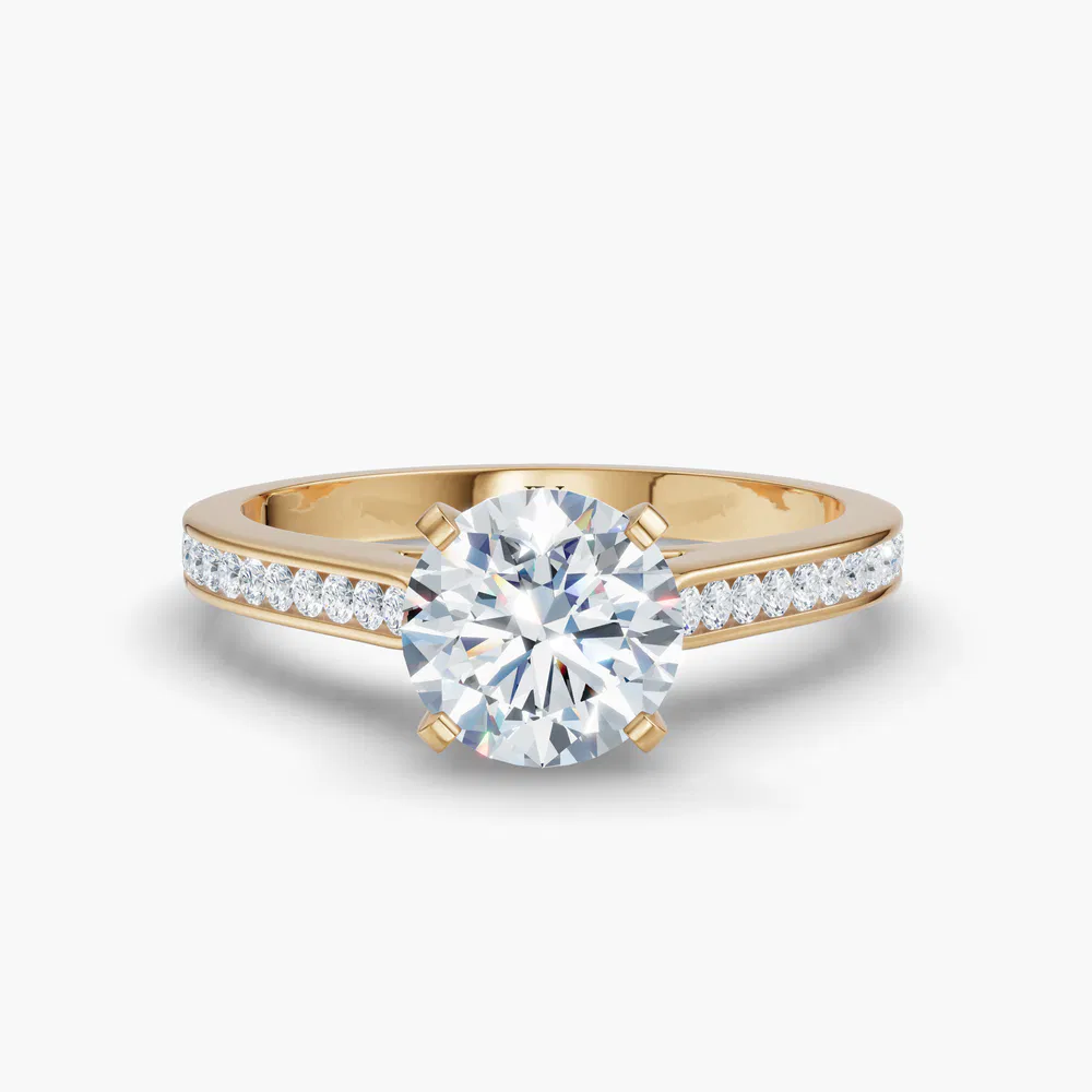 Velora 1 carat Lab Grown Diamond Round Cut Cathedral, Channel Set Engagement Ring in 14K Yellow Gold