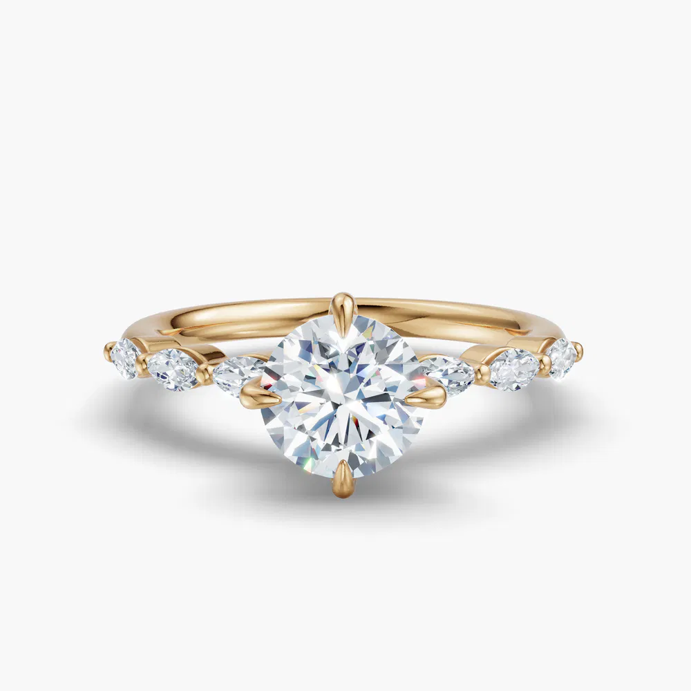 Garo 1 carat Lab Grown Diamond Round Cut Side Stone Engagement Ring in 14K Yellow Gold