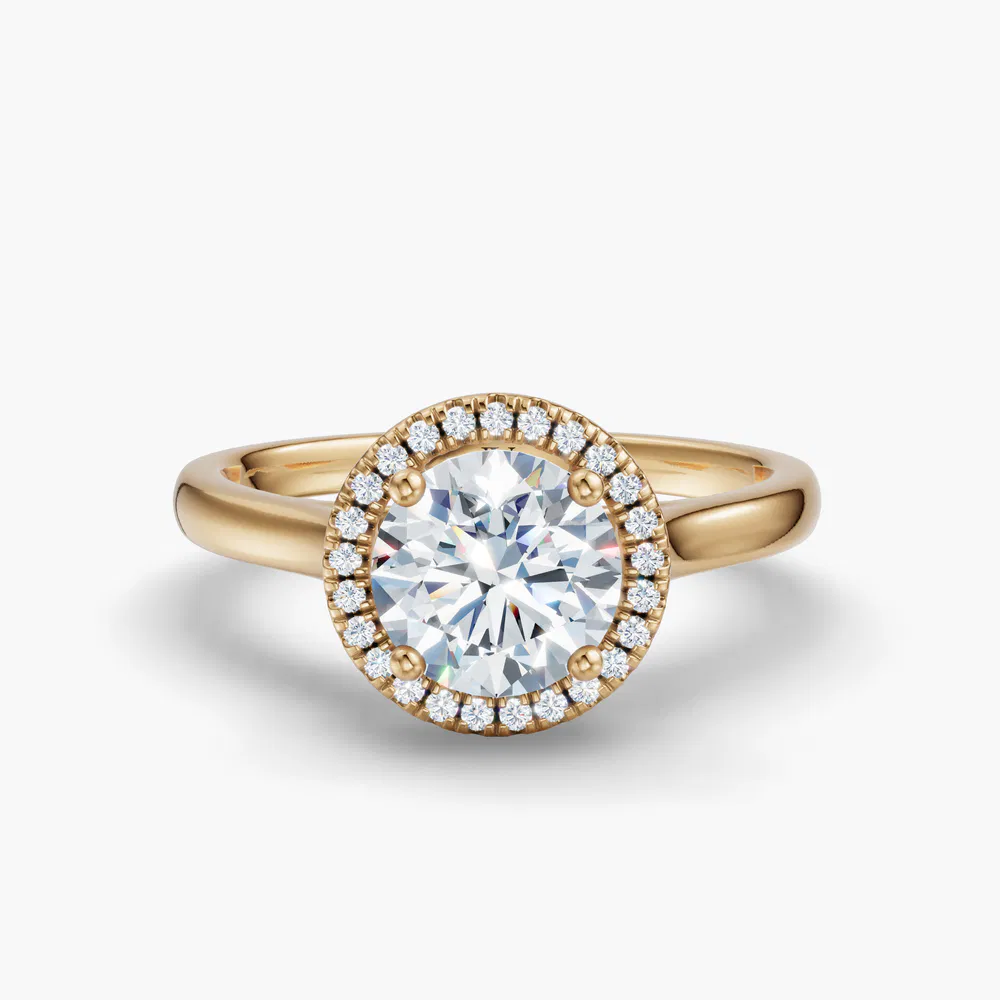 Pejr 1 carat Lab Grown Diamond Round Cut Halo, Cathedral Engagement Ring in 14K Yellow Gold