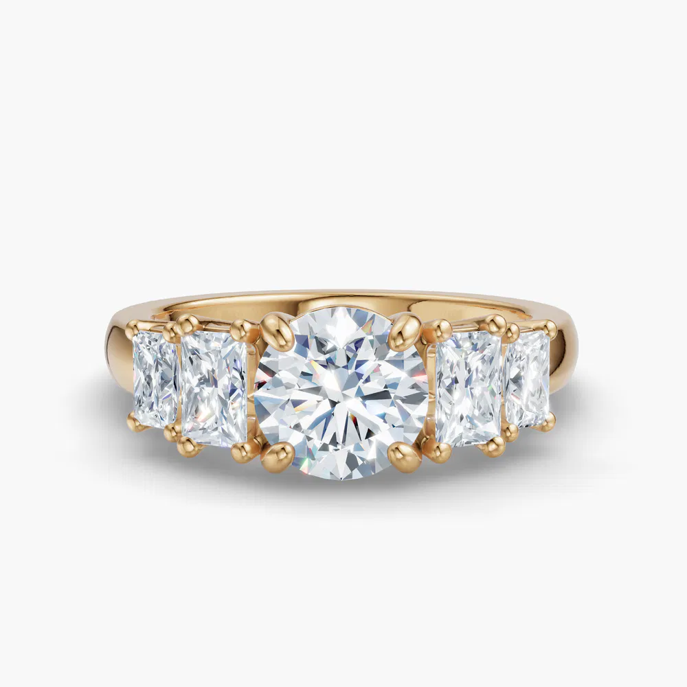 Velaris 1 carat Lab Grown Diamond Round Cut Side Stone, Five Stone Engagement Ring in 14K Yellow Gold