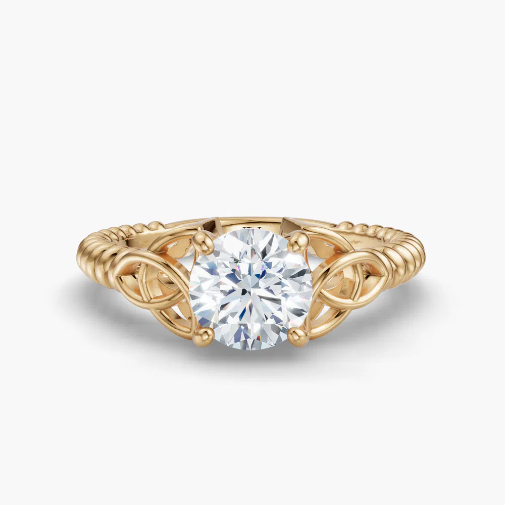 Thalyn 1 carat Lab Grown Diamond Round Cut Solitaire, Vintage, Twist Engagement Ring in 14K Yellow Gold