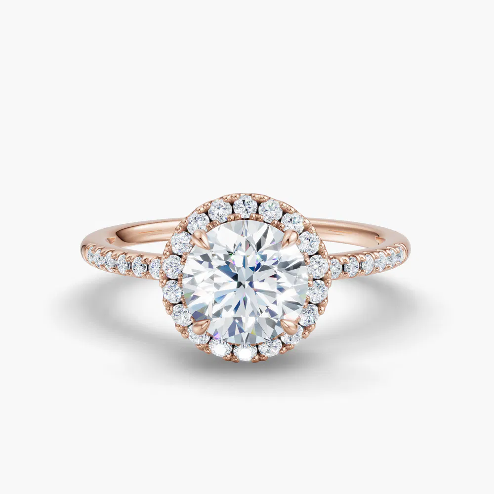 Elite Vaelumette 1 carat Lab Grown Diamond Round Cut Halo, Pavé, Low profile Engagement Ring in 18K Rose Gold