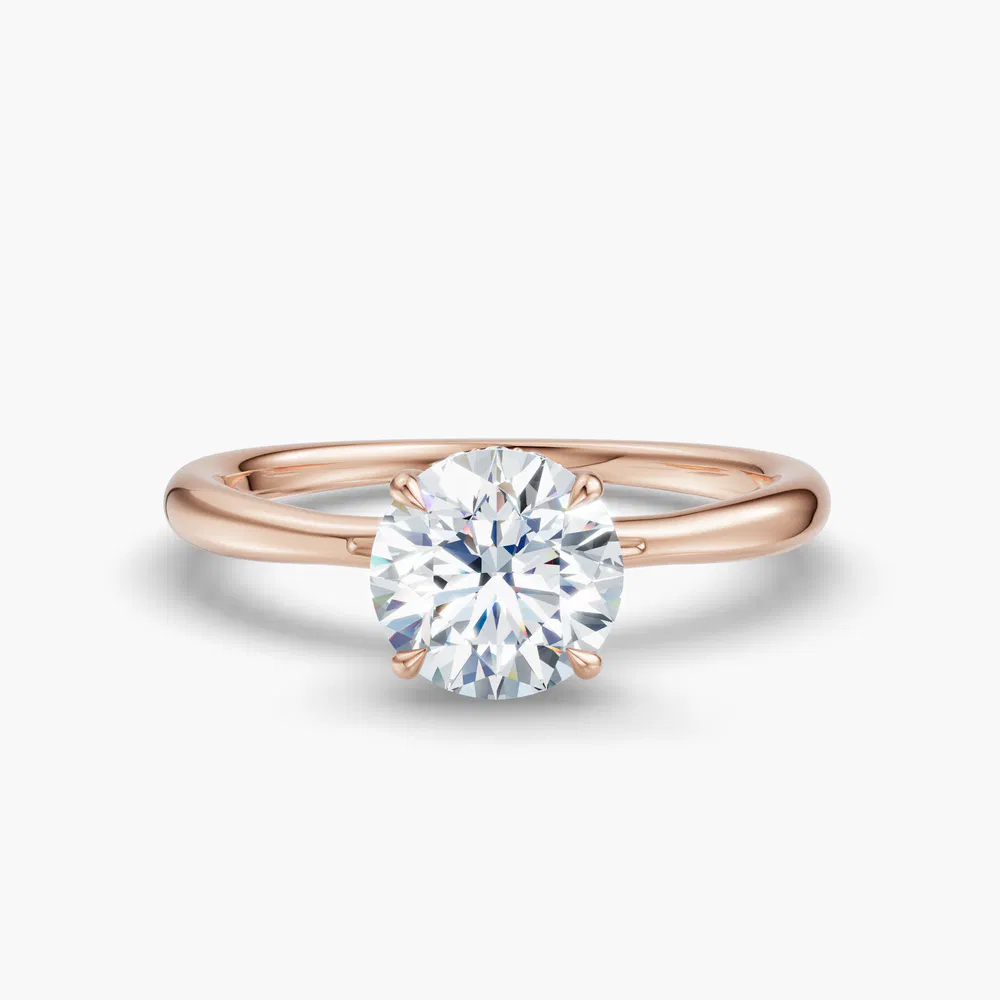 Anomis 1 carat Lab Grown Diamond Round Cut Solitaire, Hidden Halo, Low profile Engagement Ring in 18K Rose Gold