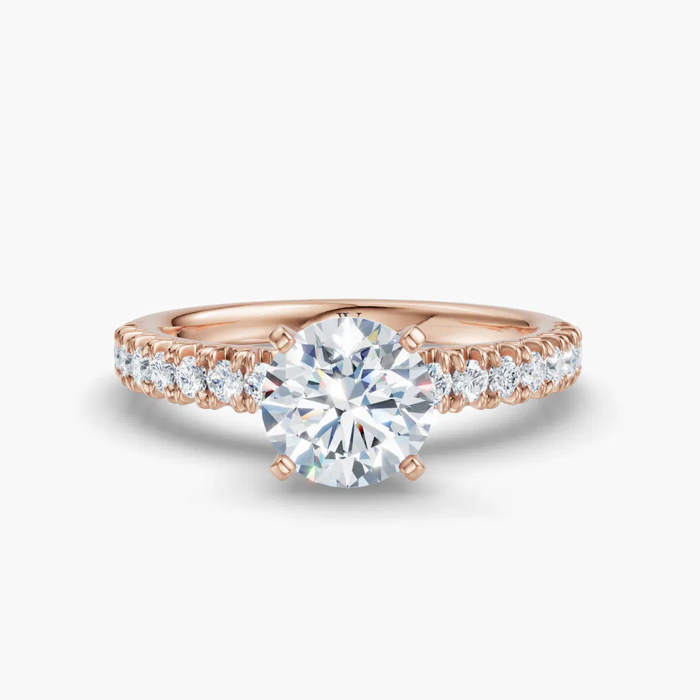 Nela 1 carat Lab Grown Diamond Round Cut Pavé, Classic, Simple Engagement Ring in 18K Rose Gold