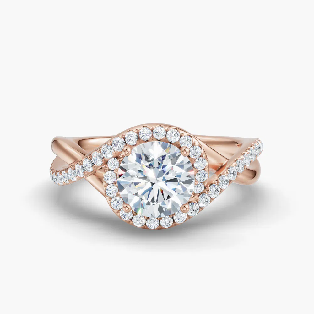 Dell 1 carat Lab Grown Diamond Round Cut Halo, Unique, Pavé Engagement Ring in 18K Rose Gold