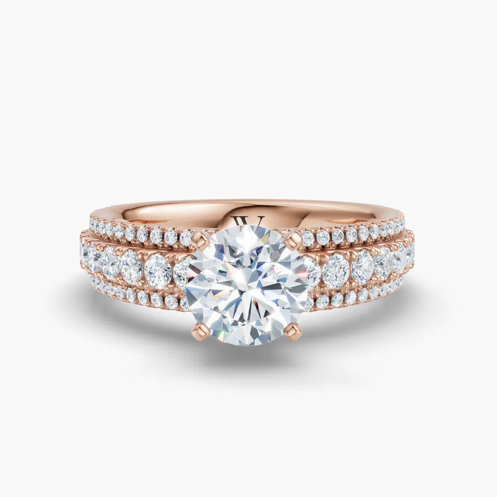 Riven 1 carat Lab Grown Diamond Round Cut Pavé Engagement Ring in 18K Rose Gold