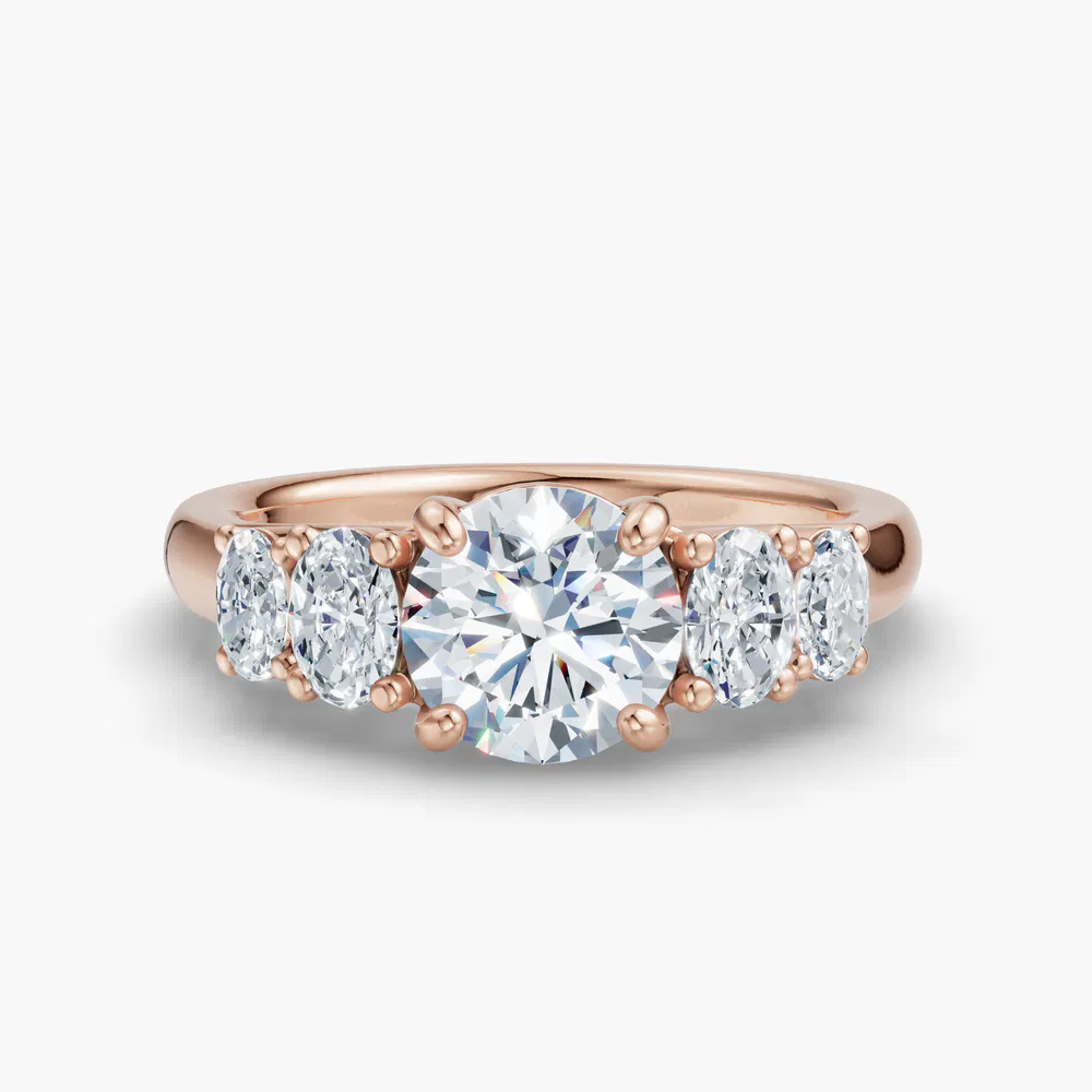 Elyx 1 carat Lab Grown Diamond Round Cut Side Stone, Five Stone Engagement Ring in 18K Rose Gold