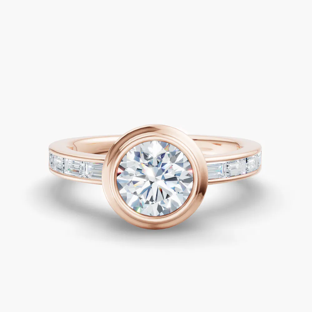 Celeste 1 carat Lab Grown Diamond Round Cut Bezel, Art Deco, Channel Set Engagement Ring in 18K Rose Gold