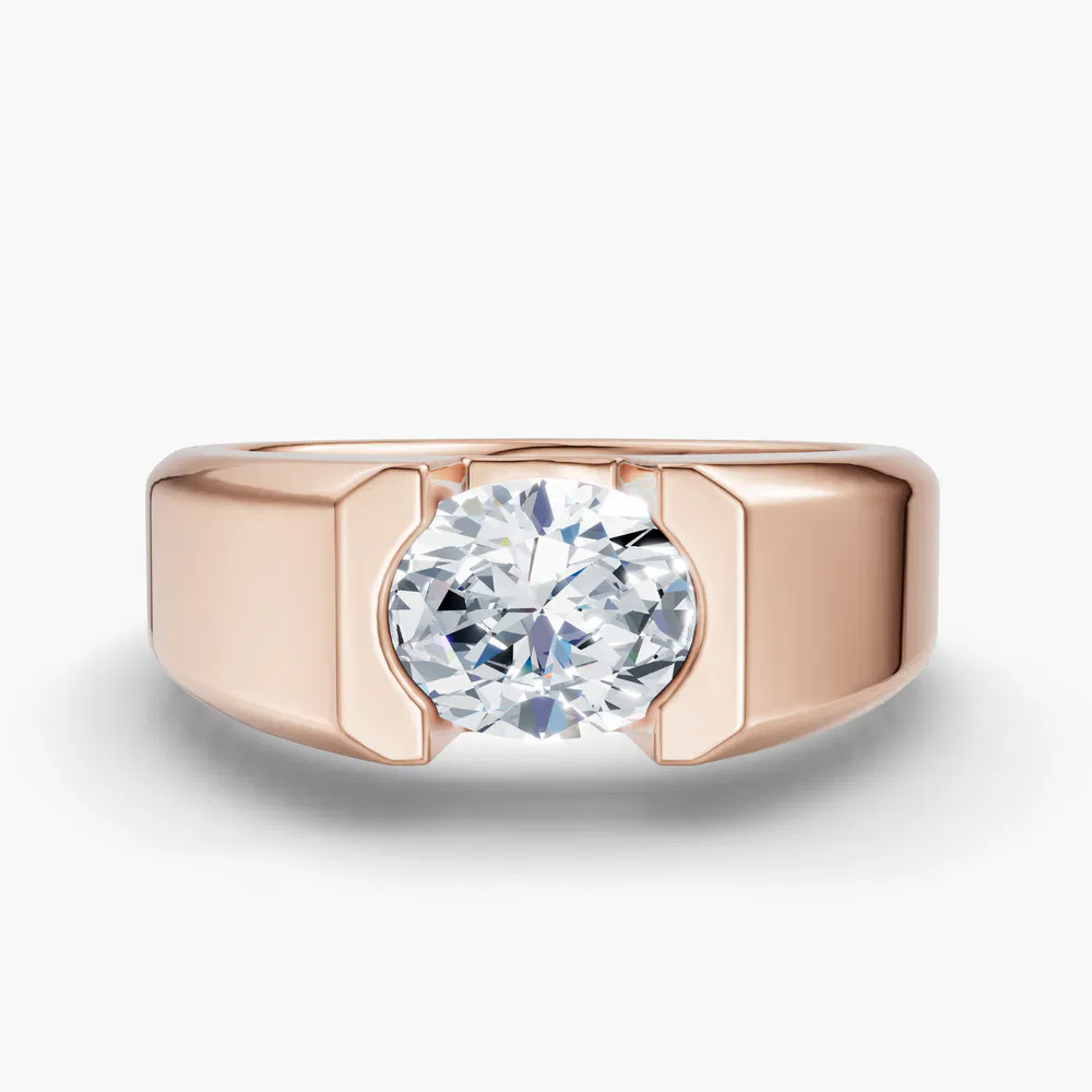 Raven 1 carat Lab Grown Diamond Oval Cut Solitaire, Bezel, Men's Engagement Ring in 18K Rose Gold