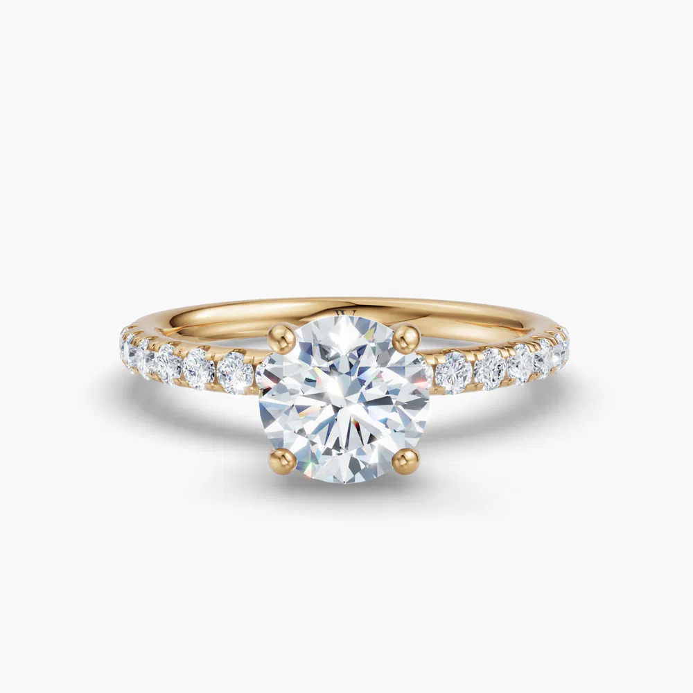 Decna 1 carat Lab Grown Diamond Round Cut Pavé, Hidden Halo Engagement Ring in 18K Yellow Gold