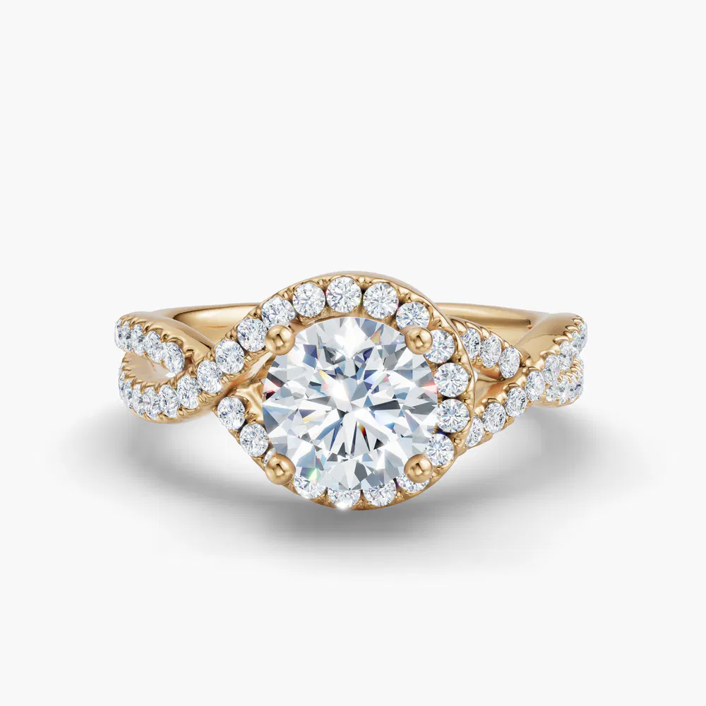 Stellune 1 carat Lab Grown Diamond Round Cut Unique, Halo, Pavé Engagement Ring in 18K Yellow Gold