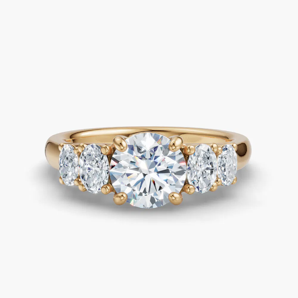 Elyx 1 carat Lab Grown Diamond Round Cut Side Stone, Five Stone Engagement Ring in 18K Yellow Gold