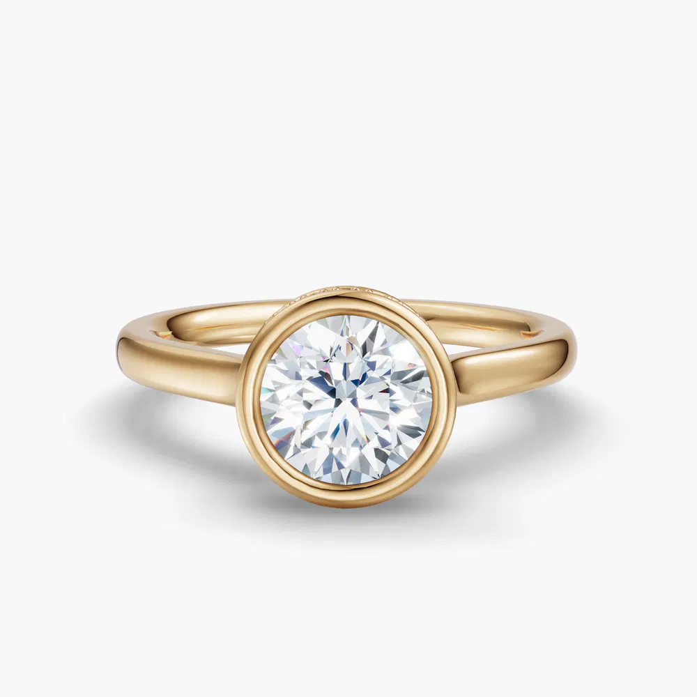 Nival 1 carat Lab Grown Diamond Round Cut Bezel, Solitaire, Hidden Halo Engagement Ring in 18K Yellow Gold