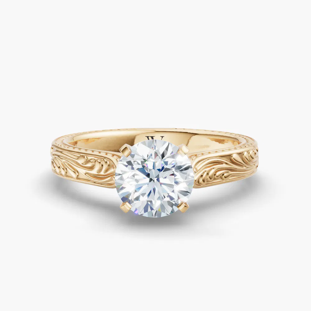 Nael 1 carat Lab Grown Diamond Round Cut Solitaire, Vintage, Cathedral Engagement Ring in 18K Yellow Gold