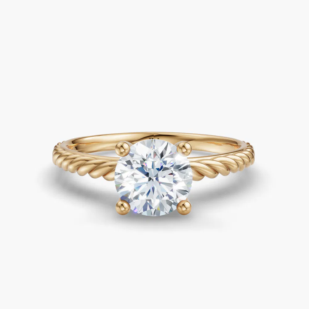 Voss 1 carat Lab Grown Diamond Round Cut Solitaire, Vintage, Cathedral Engagement Ring in 18K Yellow Gold