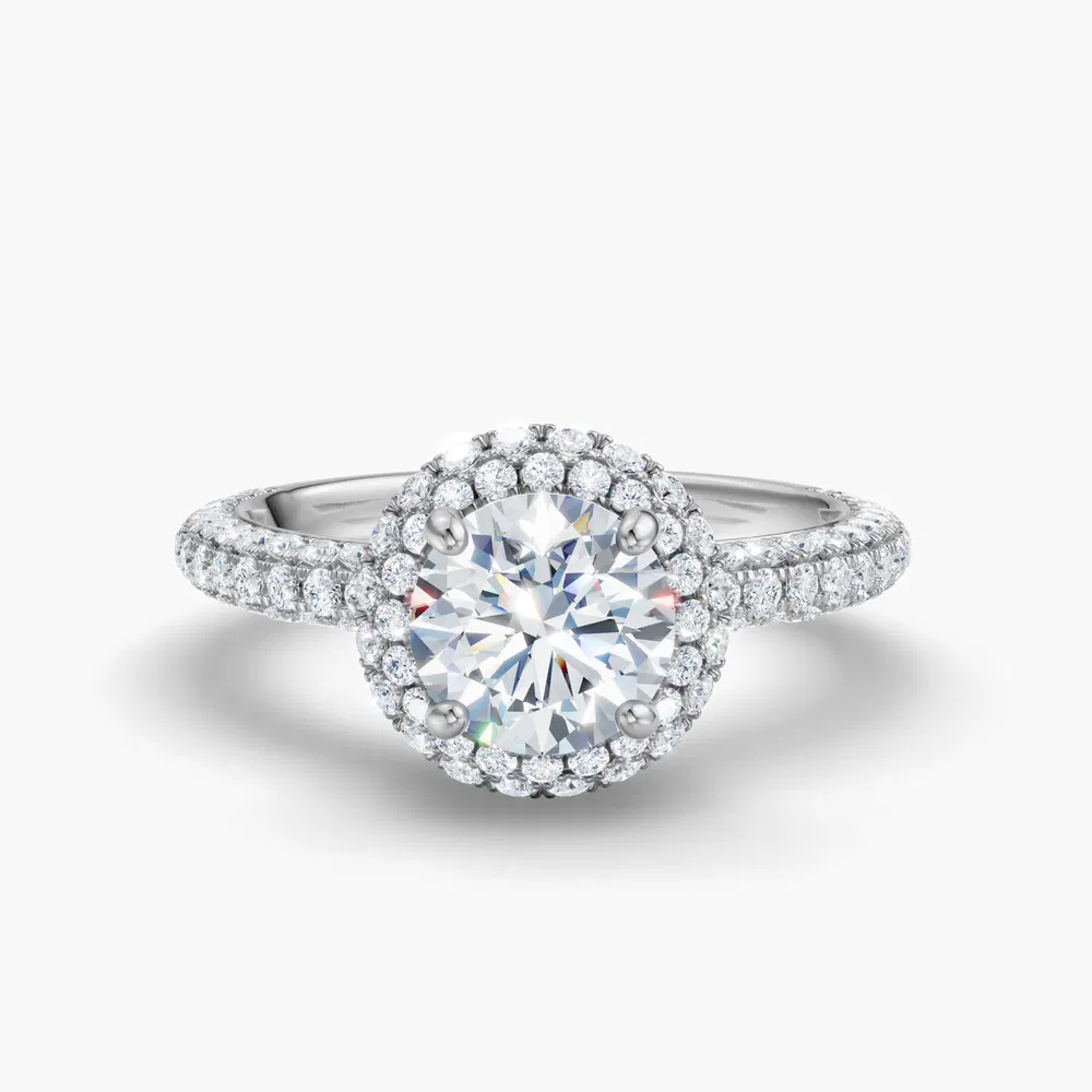 Brym 3.5 carat Lab Grown Diamond Round Cut Halo, Pavé, Hidden Halo Engagement Ring in 14K White Gold