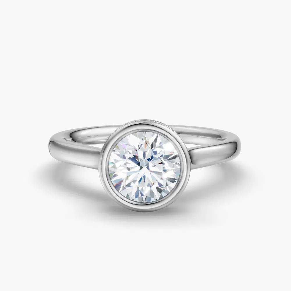 Nival 3.5 carat Lab Grown Diamond Round Cut Bezel, Solitaire, Hidden Halo Engagement Ring in 14K White Gold