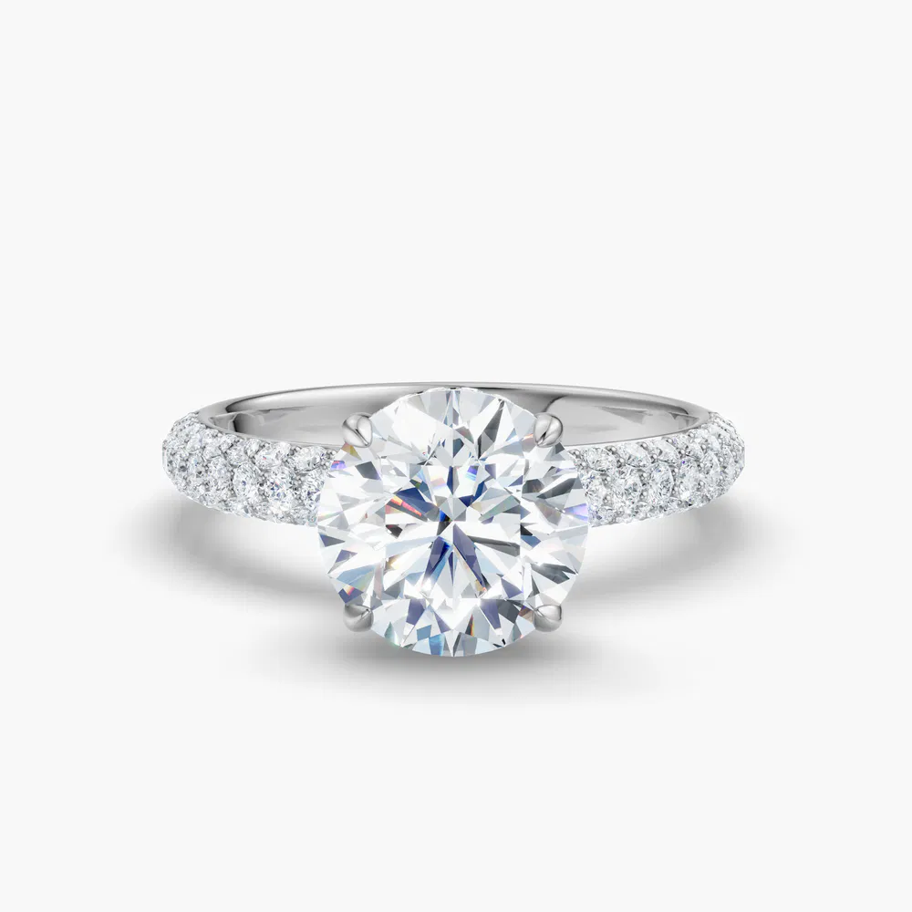 Lyre  3.5 carat Lab Grown Diamond Round Cut Pavé, Hidden Halo Engagement Ring in 14K White Gold