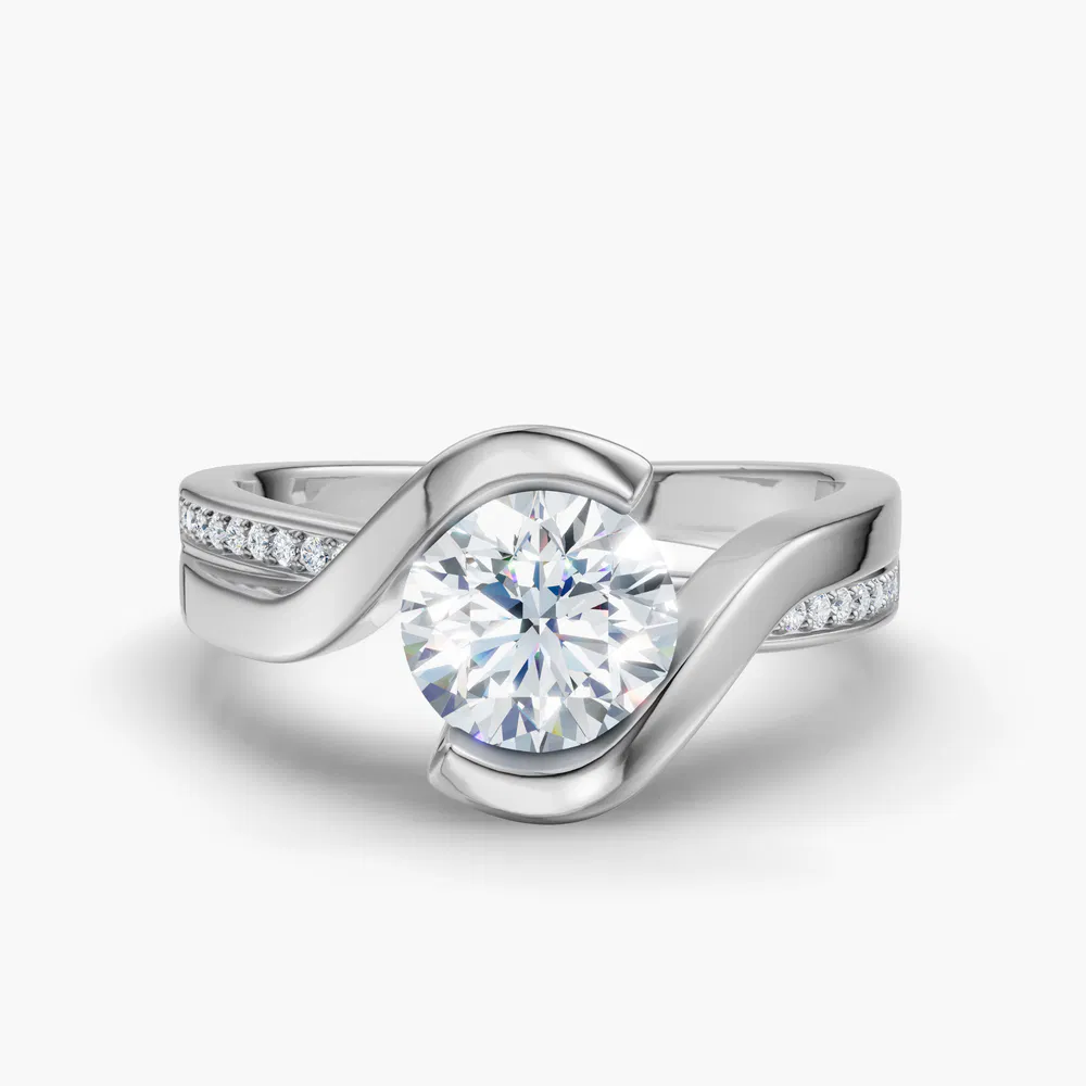 Elara 3.5 carat Lab Grown Diamond Round Cut Bezel, Unique, Modern Engagement Ring in 14K White Gold