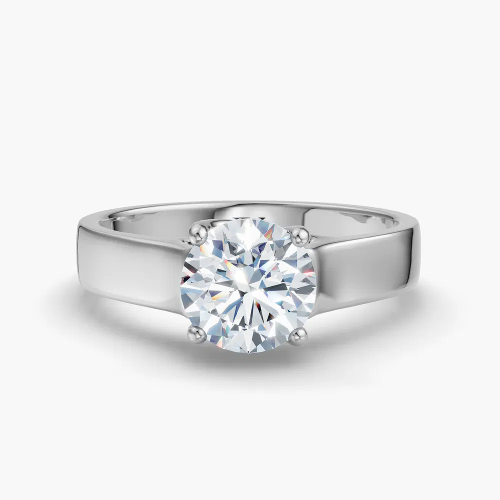 Grion 3 carat Lab Grown Diamond Round Cut Solitaire, Cathedral Engagement Ring in 14K White Gold