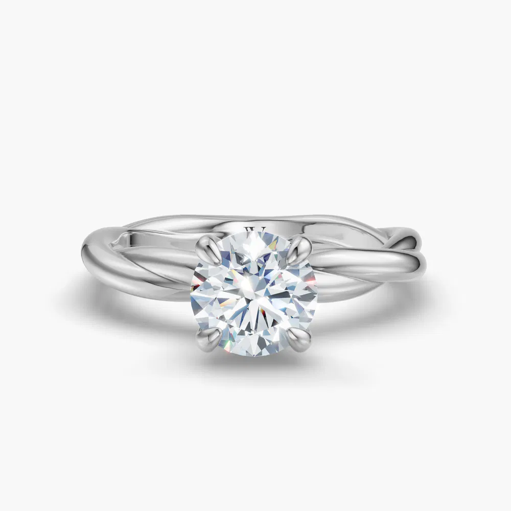 Fyora 4 carat Lab Grown Diamond Round Cut Solitaire, Twist Engagement Ring in 14K White Gold