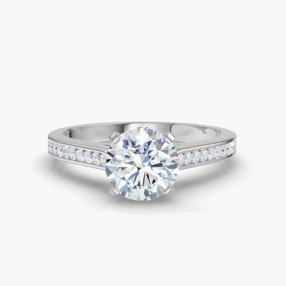 Velora 4 carat Lab Grown Diamond Round Cut Cathedral, Channel Set Engagement Ring in 14K White Gold