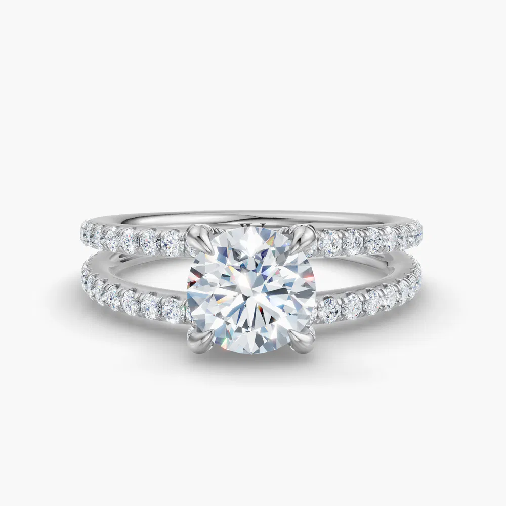 Soren 4 carat Lab Grown Diamond Round Cut Pavé, Split Shank, Hidden Halo Engagement Ring in 14K White Gold