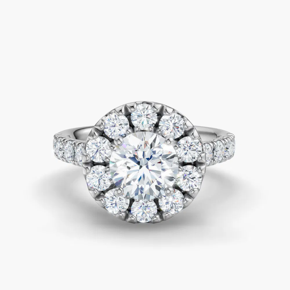Astrid 4 carat Lab Grown Diamond Round Cut Halo, Pavé, Cathedral Engagement Ring in 14K White Gold