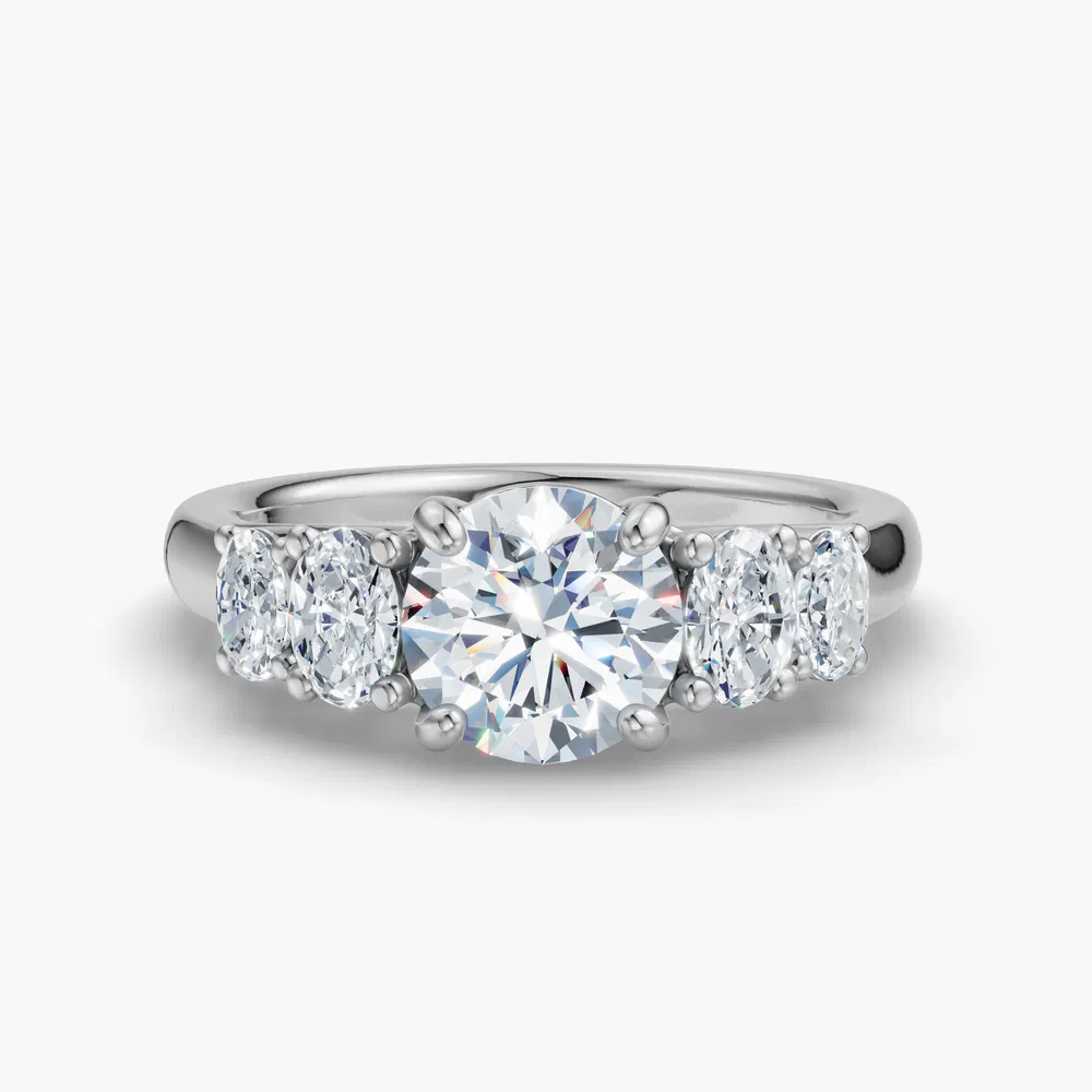 Elyx 4 carat Lab Grown Diamond Round Cut Side Stone, Five Stone Engagement Ring in 14K White Gold