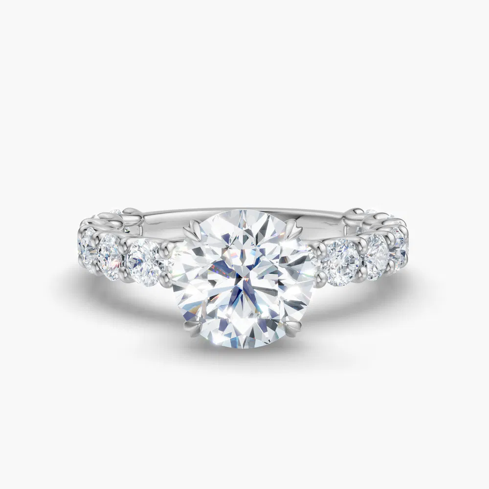 Miro 4 carat Lab Grown Diamond Round Cut Side Stone, Hidden Halo Engagement Ring in 14K White Gold