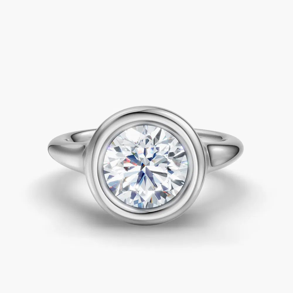 Zayn 5 carat Lab Grown Diamond Round Cut Solitaire, Bezel Engagement Ring in 14K White Gold