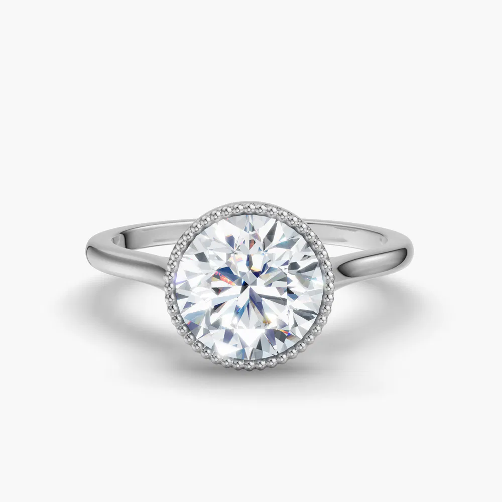 Firen 5 carat Lab Grown Diamond Round Cut Solitaire, Bezel, Vintage Engagement Ring in 14K White Gold