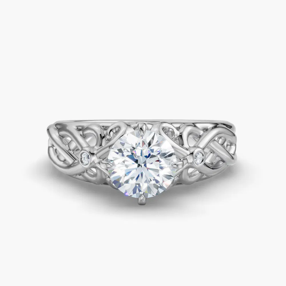 Certified 1 carat Lab Grown Diamond Round Cut Split Shank, Vintage, Twist Engagement Ring in 14K White Gold-Seren